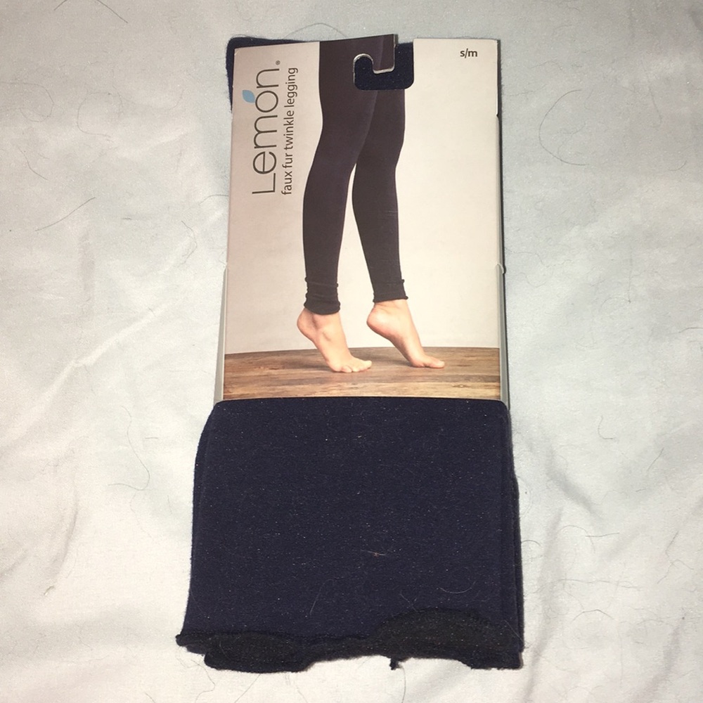 NWT, lemon faux fur twinkle legging